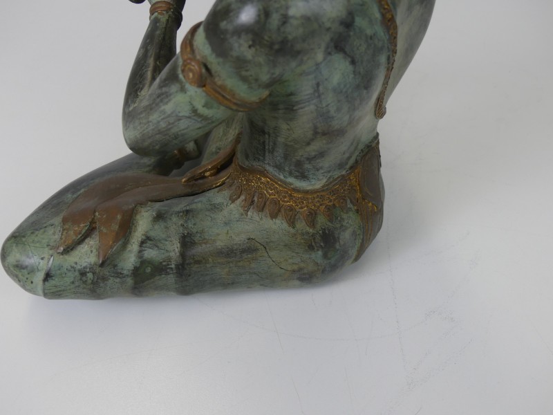 Vintage Thaise bronzen Boeddha met fluit