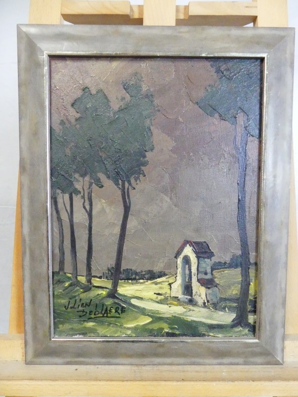 Klein schilderij Landschap Kapelletje - gesigneerd