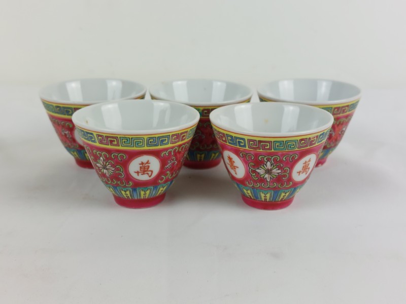 Chinoiserie Raspberry Mon Shou porseleinen theeset