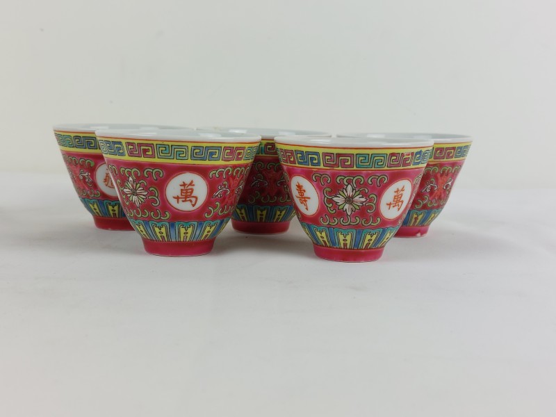 Chinoiserie Raspberry Mon Shou porseleinen theeset