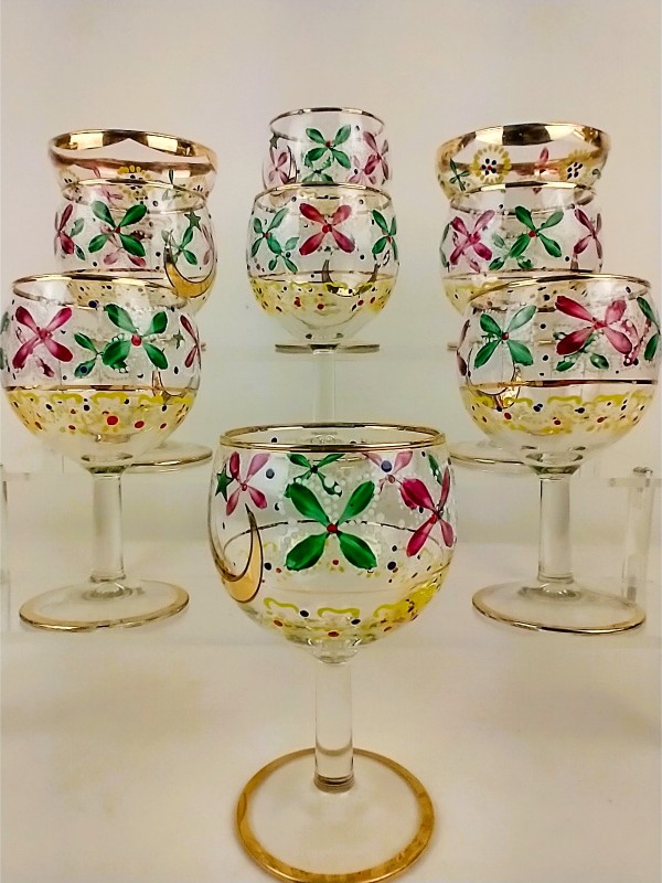 Set Jugendstil geëmailleerde glazen