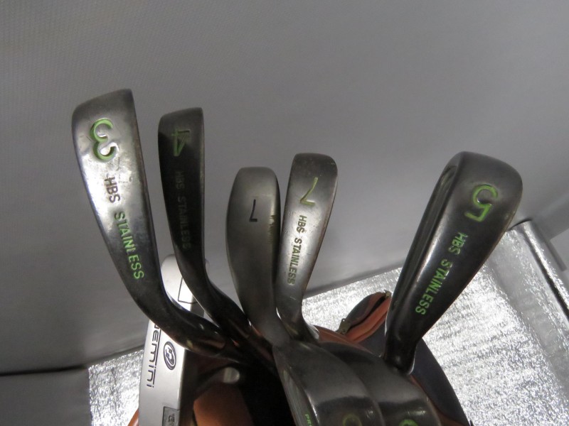 Veertien golfclubs en "DAIWA" caddy.