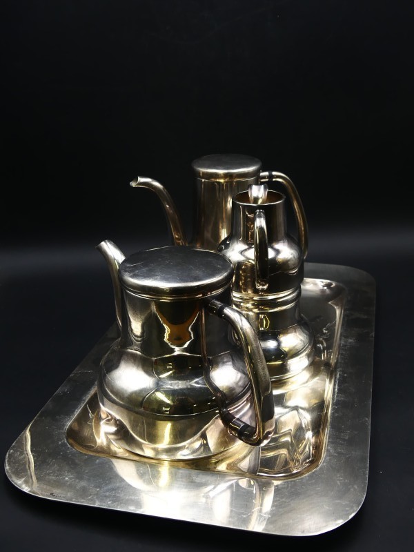 Zeldzaam Koffieservies Nikkel Zilver - Roger Tallon - '70