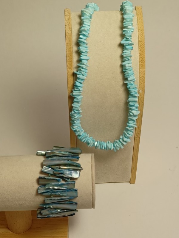 Turquoise blauwe halsketting en armband uit schelpen