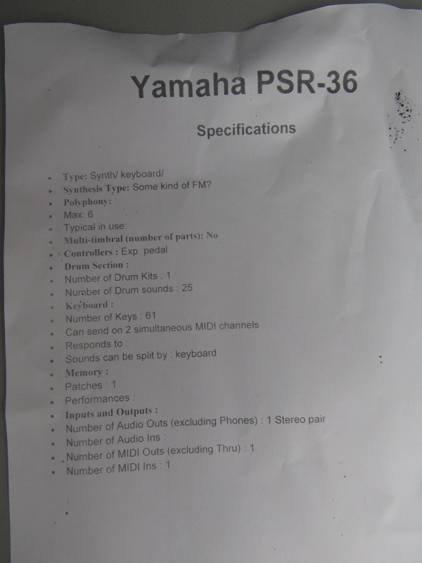 Yamaha keyboard PSR 36 (getest en werkt)