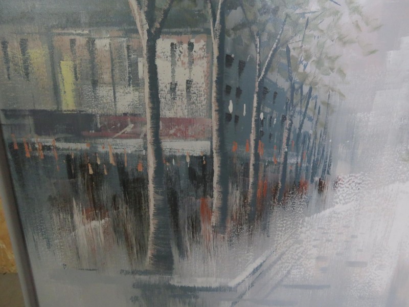 Groot schilderij "Lee Reynolds - Mid century moderne abstracte straatview kunstwerk"