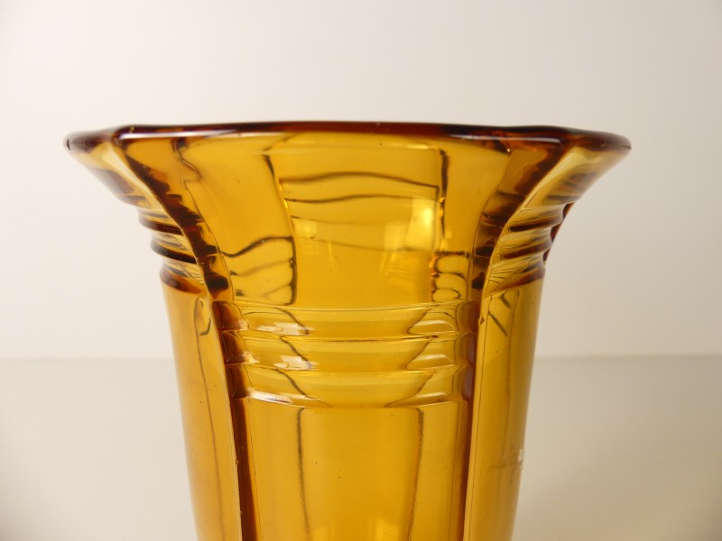 Antieke/vintage amberkleurig vaas en schaal - Art Deco