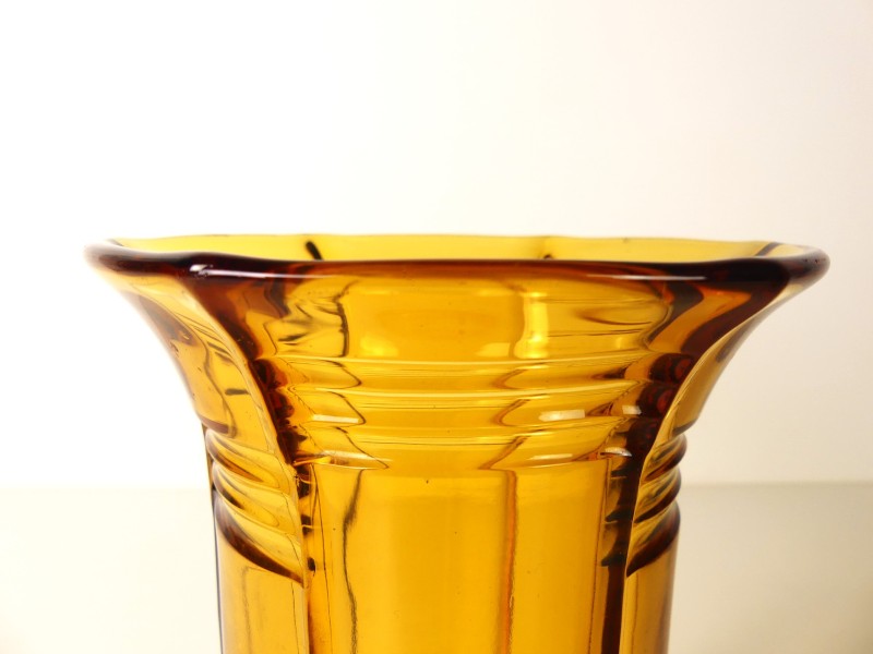 Antieke/vintage amberkleurig vaas en schaal - Art Deco