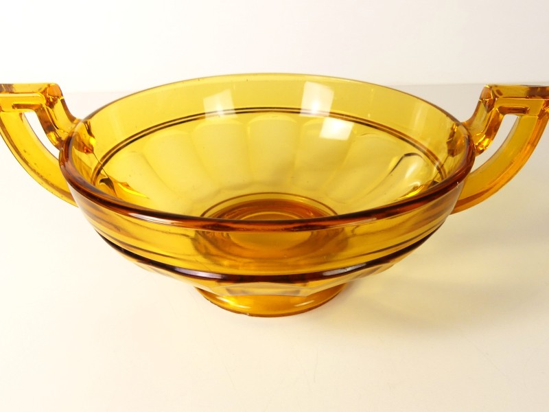 Antieke/vintage amberkleurig vaas en schaal - Art Deco