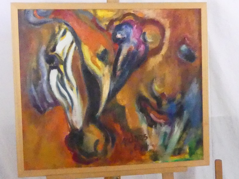 Abstract werk op doek, gesigneerd P Claes