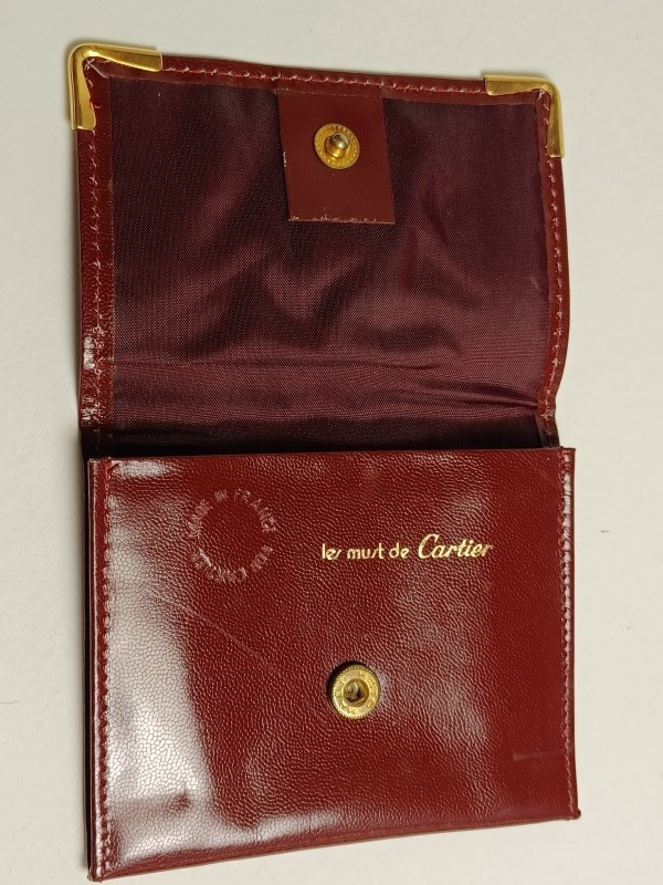 Vintage bordeaux Cartier schoudertas met portefeuille, chequehouder en visitekaarthouder