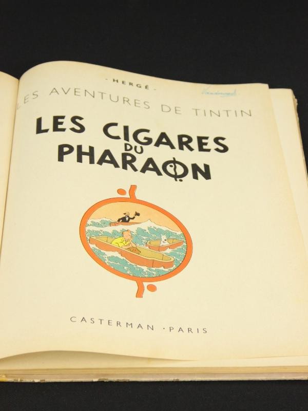 Les cigares du pharaon eerste druk hertekende kleuren editie 1955 + 2  miniatuurauto's Kuifje-editions atlas Moulinsart