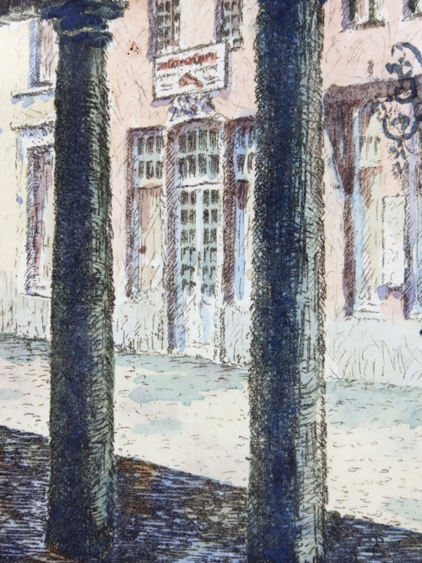 Ets en Aquarel Brugge Vismarkt