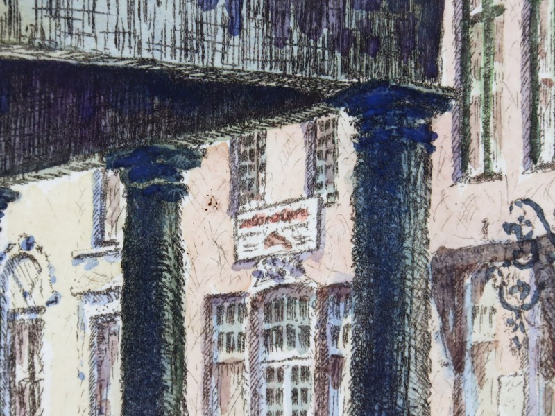 Ets en Aquarel Brugge Vismarkt