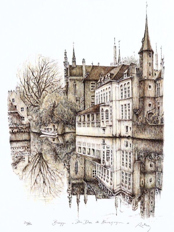 Set van 2 lithografieën Brugge - Luc Putman