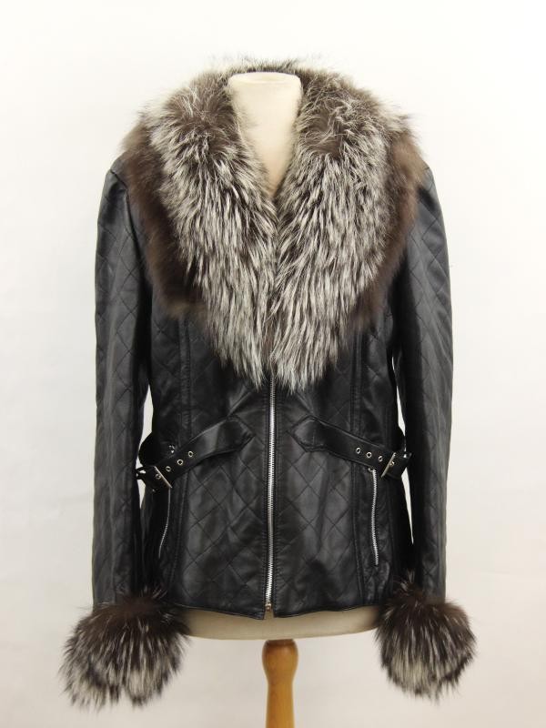 Knappe leren vest met faux fur, gemerkt Stran Idea - Italy