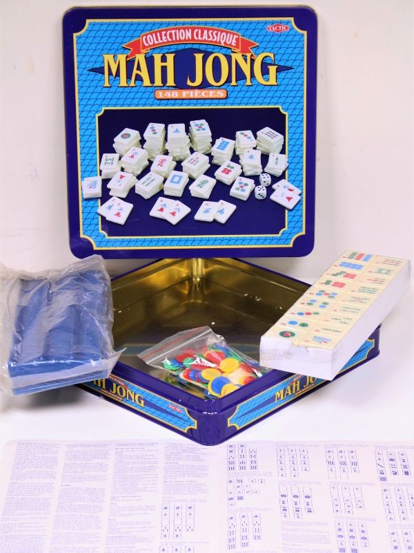 Verbinding verbroken Opwekking borstel Mahjong, Chinees stenenspel in blikken doos - NIEUW - De Kringwinkel