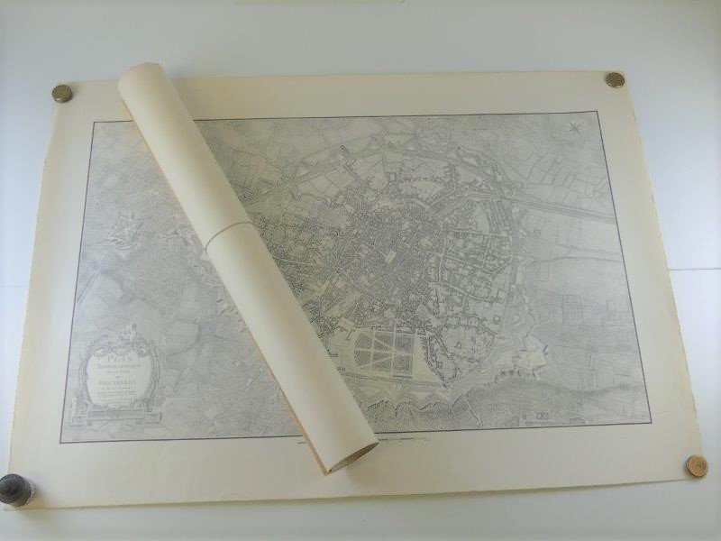 2x gravure : Topografische kaart van de stad Brussel en haar omgeving